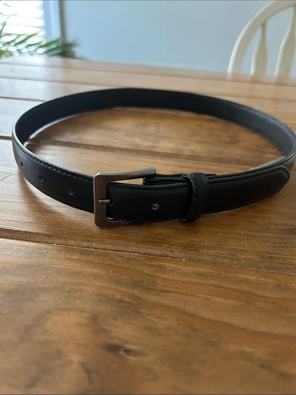 Youth Large Black Leather Belt with Silver Buckle
